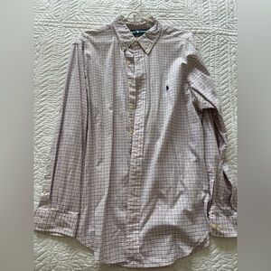Men’s Ralph Lauren button down pink, navy, white check. Size 17 34/35